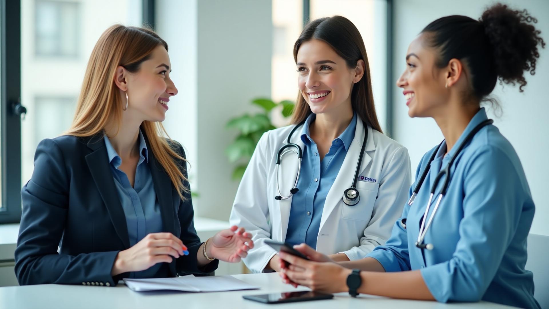 Healthcare recruiter consulting with a hiring manager about executive candidates