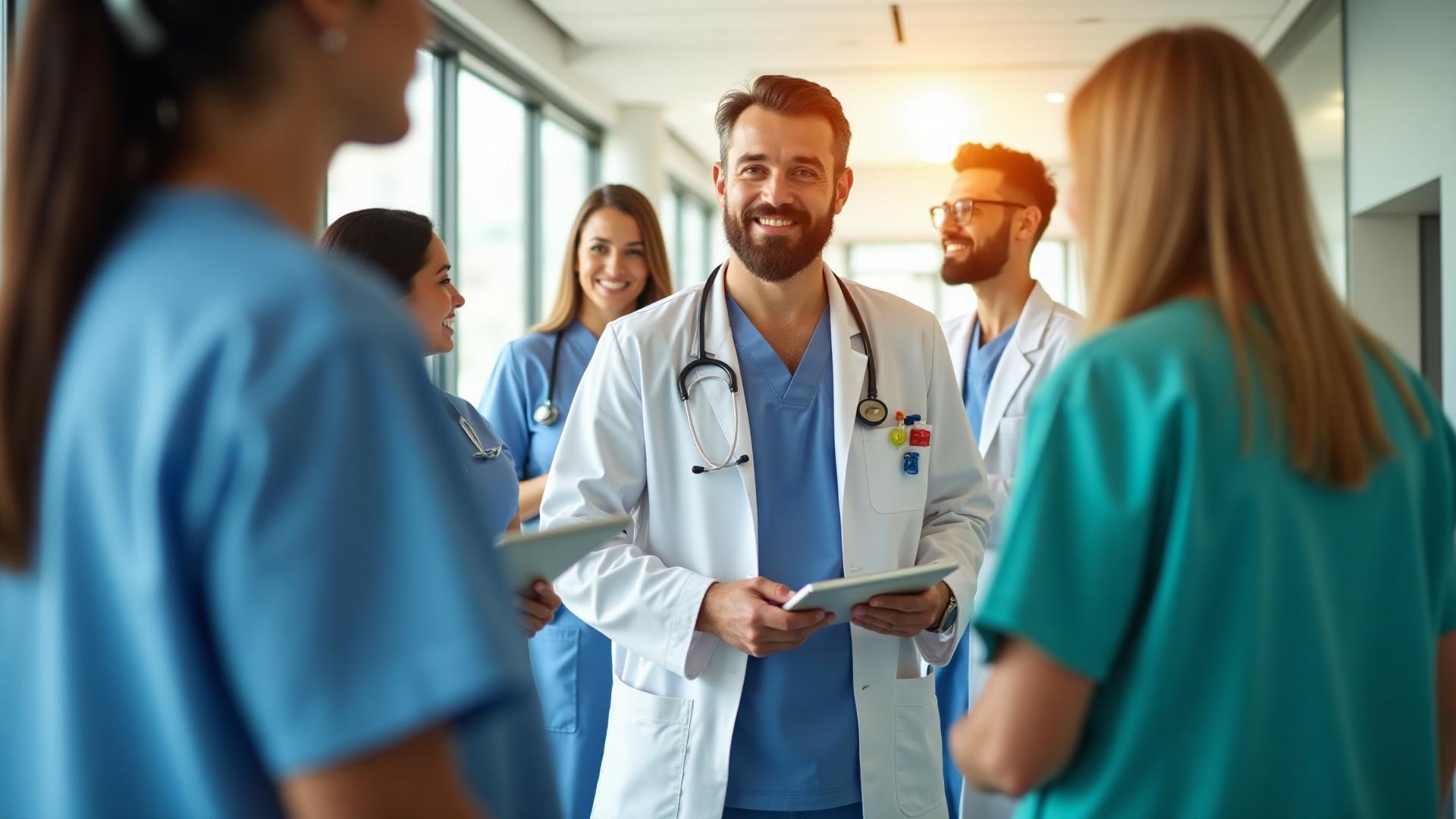 Healthcare professional reviewing executive job opportunities with a recruiter